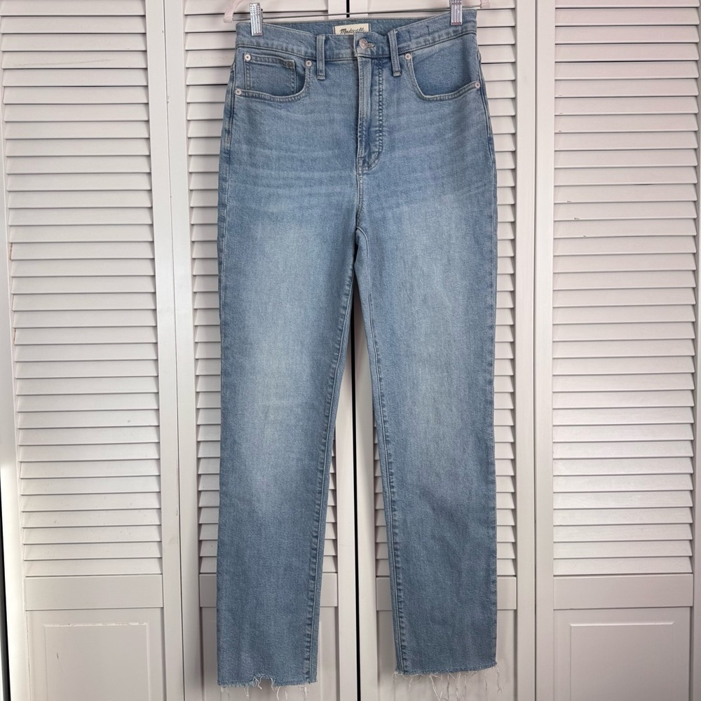 Madewell The Perfect Vintage Blue Raw Hem Jean High Rise Straight Leg Size 28T